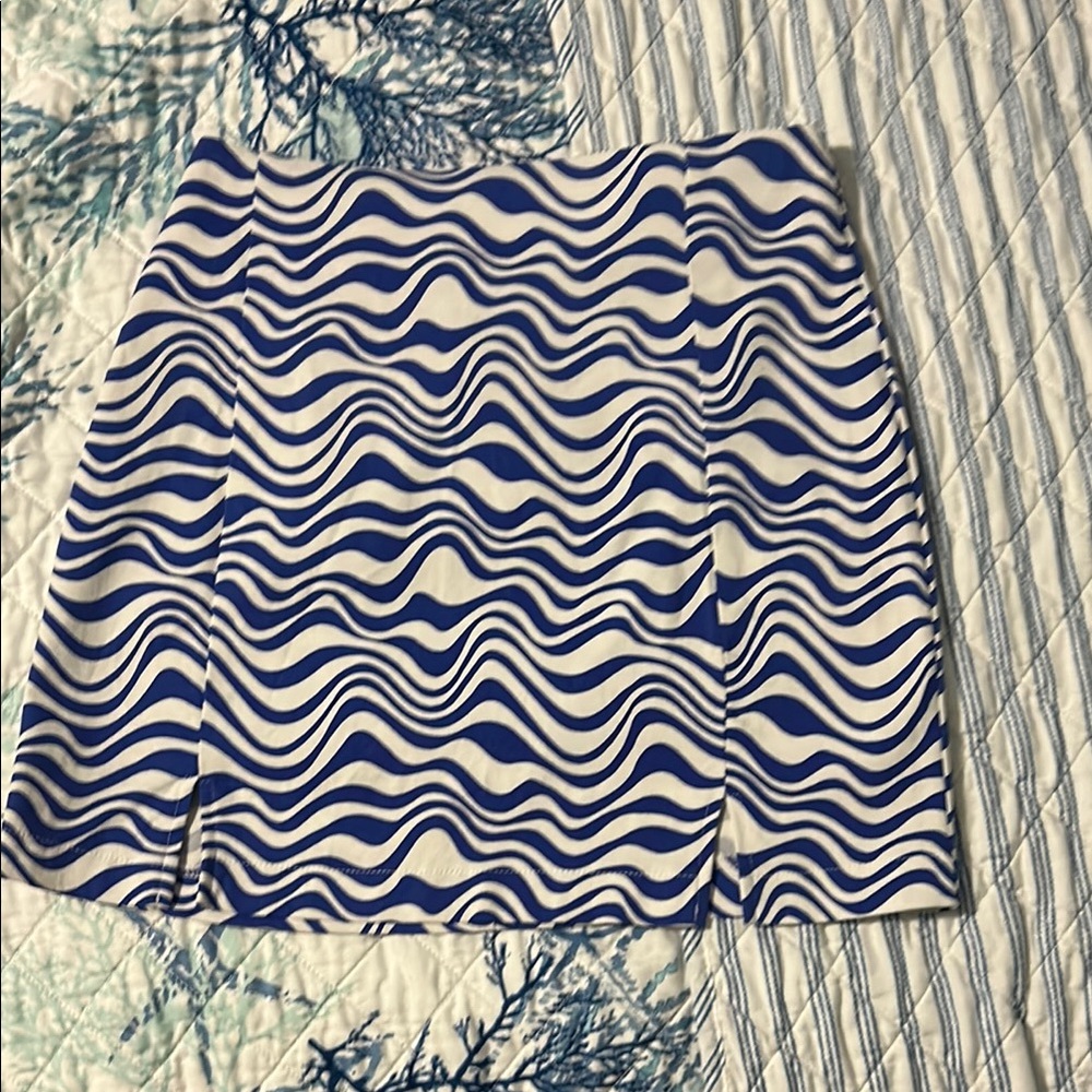 Love on a Hanger Blue and White Pencil Skirt with Slit